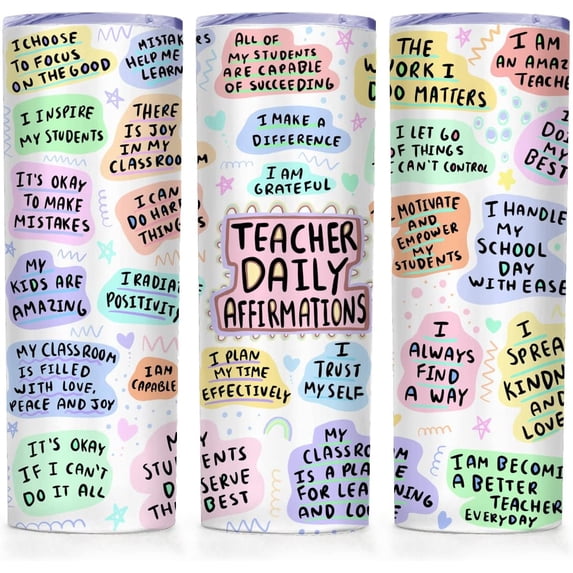 20 Oz Inspirational Gift ,Teacher Daily Affirmations Gift,Teacher Positive Quotes Coffee Mug Gifts,Thanksgiving Present from Student,Insulated Skinny Tumbler with Lid,(ZSB20-MANYIN-253-113098)