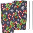 thumbnail image 1 of 20 Oz Insulated Tumbler with Lid and Straw, Holly Christmas Candy Cane Mom Dad Iced Coffee Stainless Steel Vacuum Insulated Tumbler Cup Travel Mug for Hot and Cold, 1 of 6