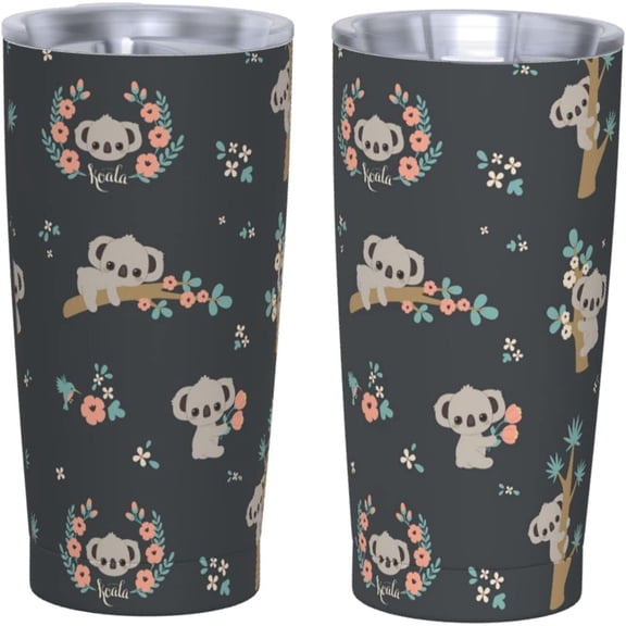 20 Oz Insulated Tumbler with Lid and Straw, Cute Koala Mom Dad Iced Coffee Stainless Steel Vacuum Insulated Tumbler Cup Travel Mug for Hot and Cold