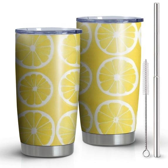 20 Oz Lemon Coffee Tumbler Double Wall Insulated Stainless Steel Water Bottle | Metal Reusable Thermoses Flask with Cup Cap | Leak & Sweat Proof with Anti-Dust Lid