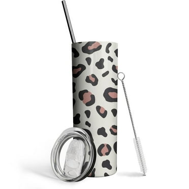 20 Oz Leopard Tumbler Black Stainless Steel Skinny Insulated Coffee Cup with Lid and Straw for Cold Hot Drinks