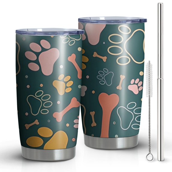 20 Oz Paw Prints and Bones Coffee Tumbler Double Wall Insulated Stainless Steel Water Bottle | Metal Reusable Thermoses Flask with Cup Cap | Leak & Sweat Proof with Anti-Dust Lid