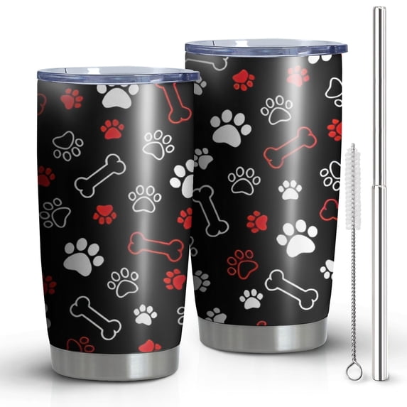 20 Oz Paw Prints and Bones Coffee Tumbler Double Wall Insulated Stainless Steel Water Bottle | Metal Reusable Thermoses Flask with Cup Cap | Leak & Sweat Proof with Anti-Dust Lid