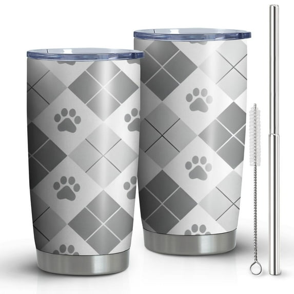 20 Oz Pawprints Argyle Coffee Tumbler Double Wall Insulated Stainless Steel Water Bottle | Metal Reusable Thermoses Flask with Cup Cap | Leak & Sweat Proof with Anti-Dust Lid