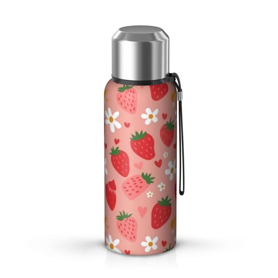 20 Oz Pink Strawberry Plants Fruit Coffee Tumbler Double Wall Insulated Stainless Steel Water Bottle | Metal Reusable Thermoses Flask with Cup Cap | Leak & Sweat Proof with Anti-Dust Lid