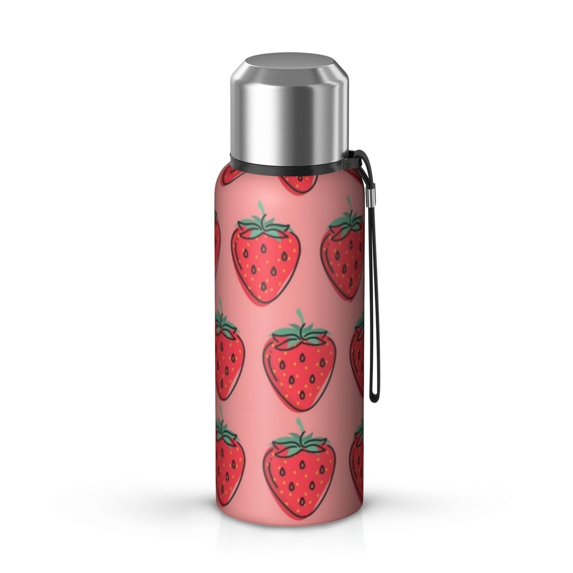 20 Oz Pink Strawberry Plants Fruit Coffee Tumbler Double Wall Insulated Stainless Steel Water Bottle | Metal Reusable Thermoses Flask with Cup Cap | Leak & Sweat Proof with Anti-Dust Lid
