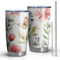 20 Oz Pioneer Flower and Butterfly Coffee Tumbler Double Wall Insulated Stainless Steel Water Bottle | Metal Reusable Thermoses Flask with Cup Cap | Leak & Sweat Proof with Anti-Dust Lid