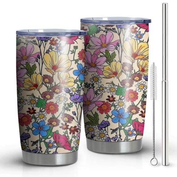 20 Oz Pioneer Flower Coffee Tumbler Double Wall Insulated Stainless Steel Water Bottle | Metal Reusable Thermoses Flask with Cup Cap | Leak & Sweat Proof with Anti-Dust Lid