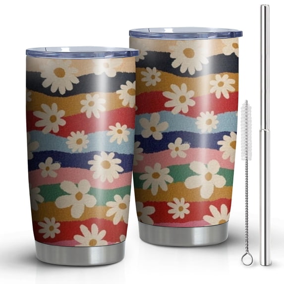 20 Oz Pioneer Flower Coffee Tumbler Double Wall Insulated Stainless Steel Water Bottle | Metal Reusable Thermoses Flask with Cup Cap | Leak & Sweat Proof with Anti-Dust Lid