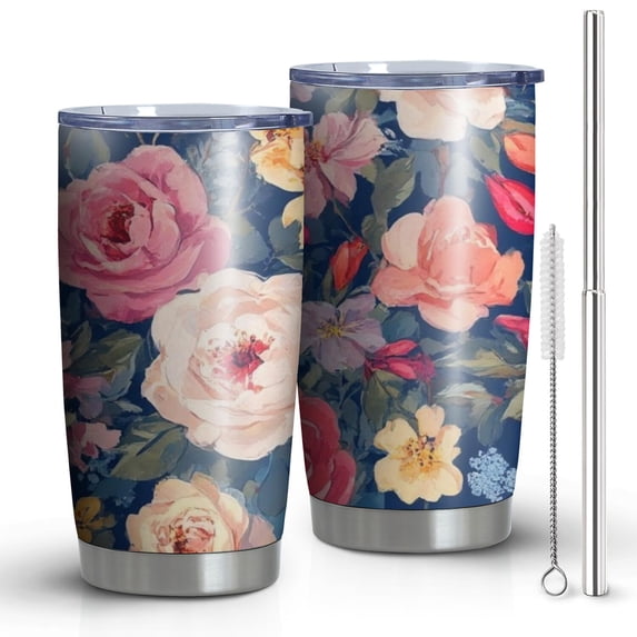 20 Oz Pioneer Flower Coffee Tumbler Double Wall Insulated Stainless Steel Water Bottle | Metal Reusable Thermoses Flask with Cup Cap | Leak & Sweat Proof with Anti-Dust Lid