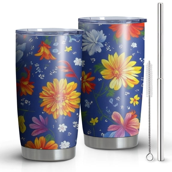 20 Oz Pioneer Flower Coffee Tumbler Double Wall Insulated Stainless Steel Water Bottle | Metal Reusable Thermoses Flask with Cup Cap | Leak & Sweat Proof with Anti-Dust Lid
