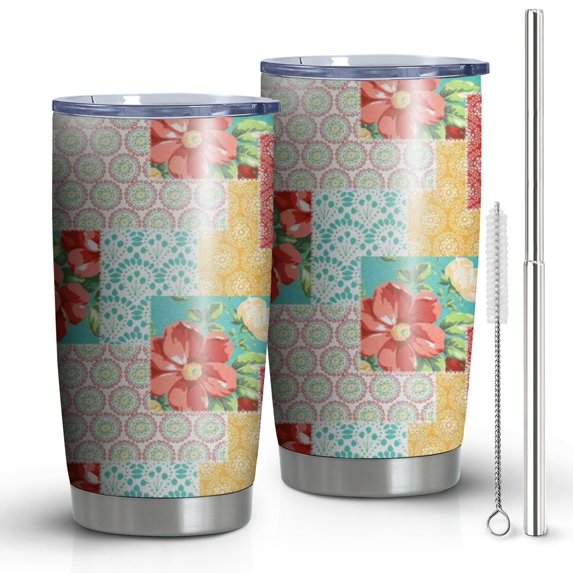 20 Oz Pioneer Flower Coffee Tumbler Double Wall Insulated Stainless Steel Water Bottle | Metal Reusable Thermoses Flask with Cup Cap | Leak & Sweat Proof with Anti-Dust Lid