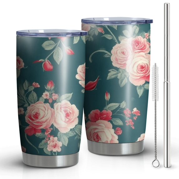 20 Oz Pioneer Flower Coffee Tumbler Double Wall Insulated Stainless Steel Water Bottle | Metal Reusable Thermoses Flask with Cup Cap | Leak & Sweat Proof with Anti-Dust Lid