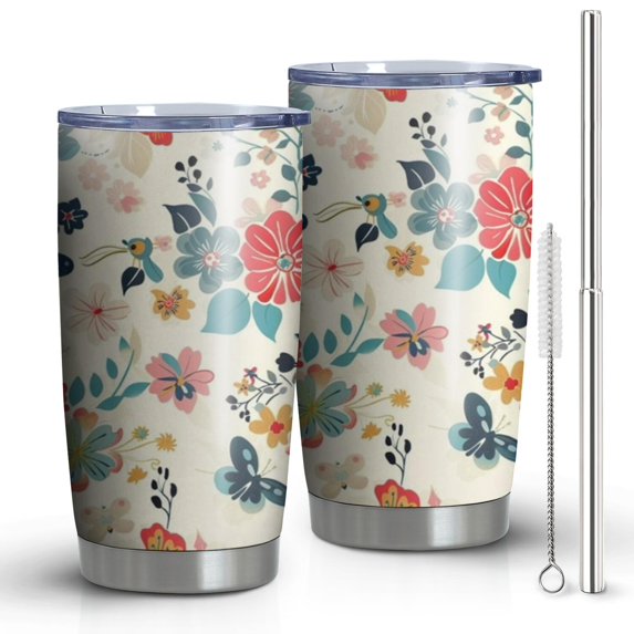 20 Oz Pioneer Flower Coffee Tumbler Double Wall Insulated Stainless Steel Water Bottle | Metal Reusable Thermoses Flask with Cup Cap | Leak & Sweat Proof with Anti-Dust Lid