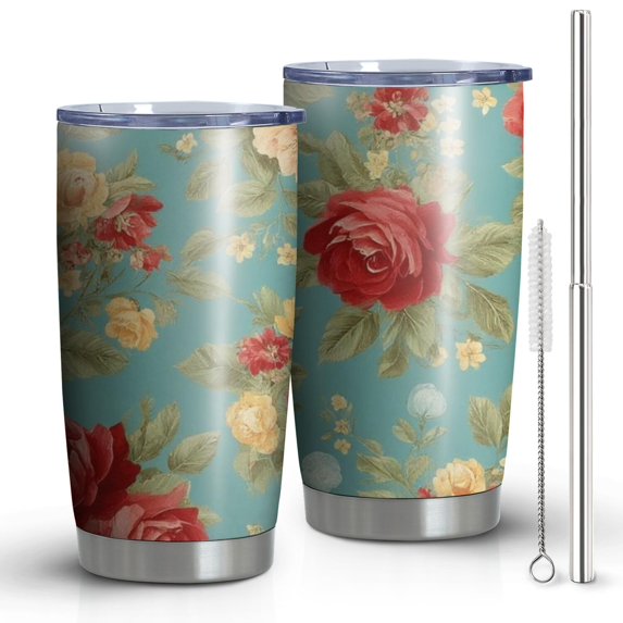 20 Oz Pioneer Flower Coffee Tumbler Double Wall Insulated Stainless Steel Water Bottle | Metal Reusable Thermoses Flask with Cup Cap | Leak & Sweat Proof with Anti-Dust Lid