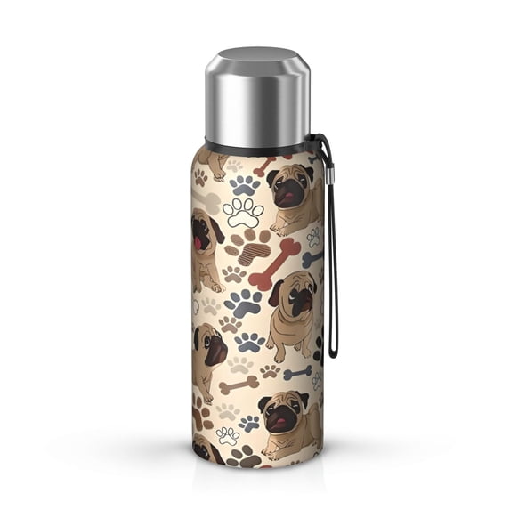 20 Oz Pug and Footprint Coffee Tumbler Double Wall Insulated Stainless Steel Water Bottle | Metal Reusable Thermoses Flask with Cup Cap | Leak & Sweat Proof with Anti-Dust Lid