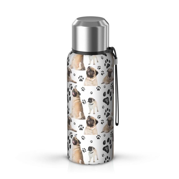 20 Oz Pug and Footprints Coffee Tumbler Double Wall Insulated Stainless Steel Water Bottle | Metal Reusable Thermoses Flask with Cup Cap | Leak & Sweat Proof with Anti-Dust Lid