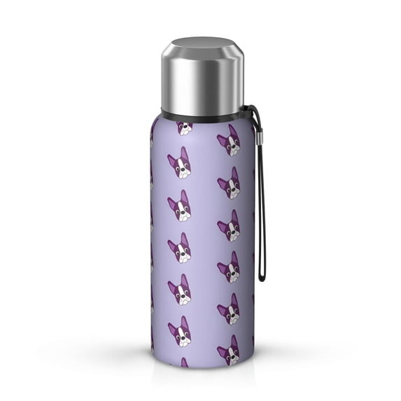 20 Oz Purple Boston Terrier Puppy Coffee Tumbler Double Wall Insulated Stainless Steel Water Bottle | Metal Reusable Thermoses Flask with Cup Cap | Leak & Sweat Proof with Anti-Dust Lid