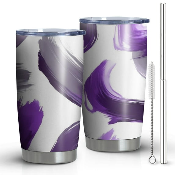 20 Oz Purple and Grey Abstract Art Artwork Coffee Tumbler Double Wall Insulated Stainless Steel Water Bottle | Metal Reusable Thermoses Flask with Cup Cap | Leak & Sweat Proof with Anti-Dust Lid