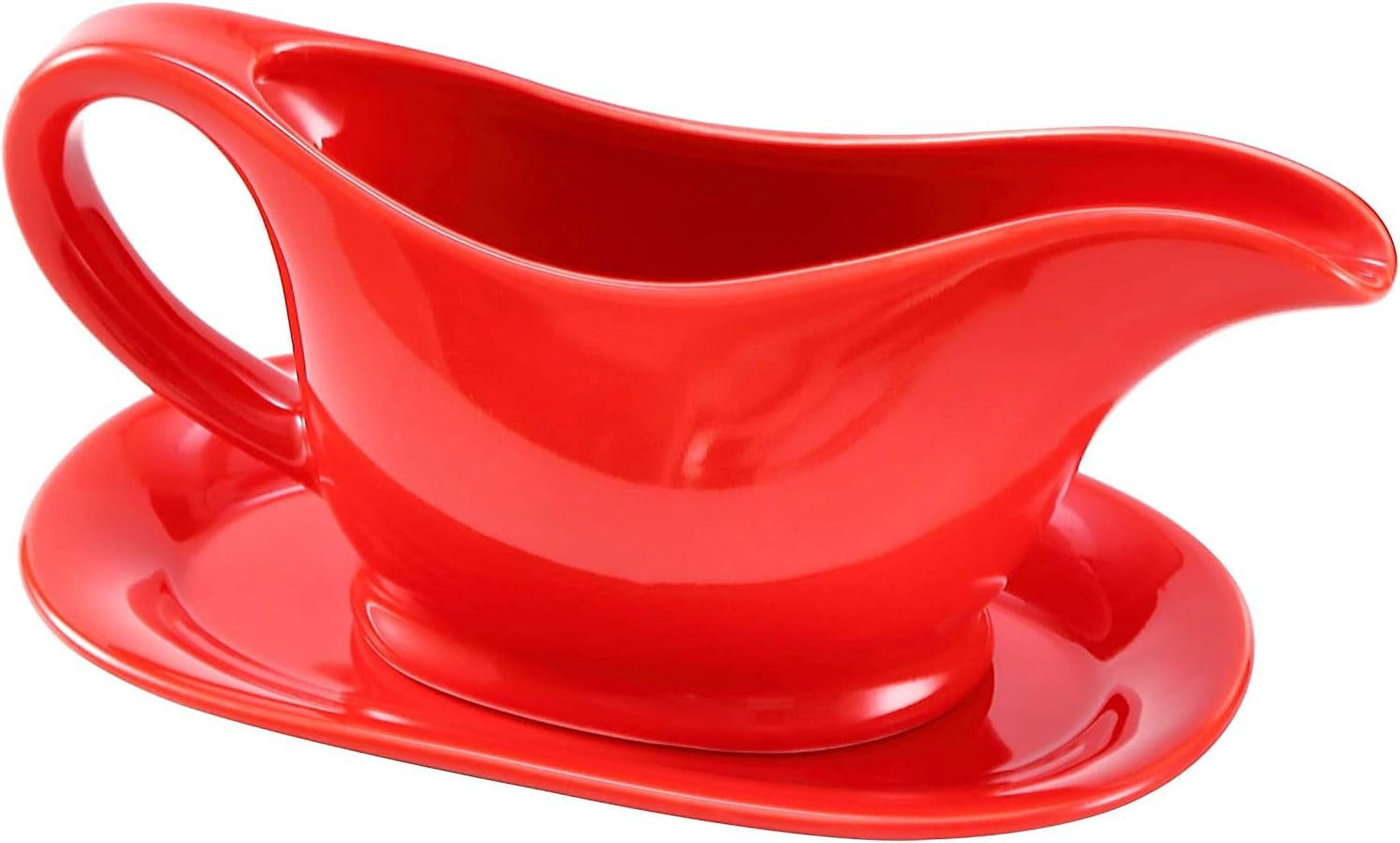 20 Oz Red Ceramic Gravy Boat With Tray, 20 Ounce Large Farmhause Gravy
