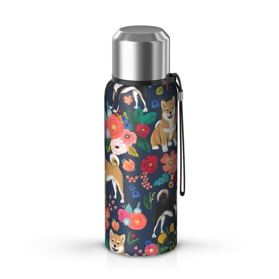20 Oz Shiba Inu and Flowers Coffee Tumbler Double Wall Insulated Stainless Steel Water Bottle | Metal Reusable Thermoses Flask with Cup Cap | Leak & Sweat Proof with Anti-Dust Lid