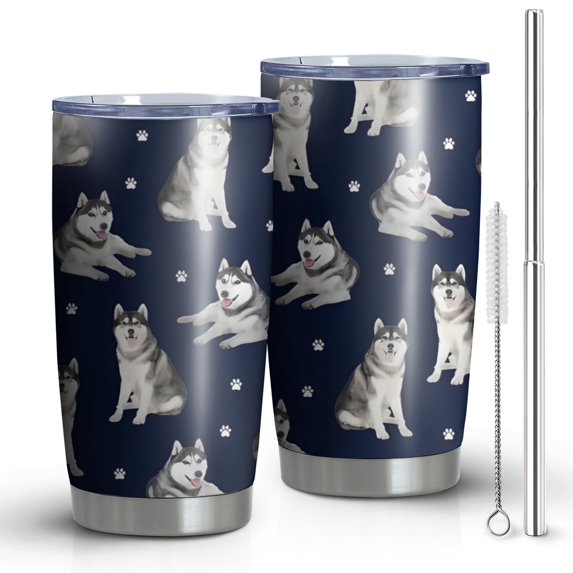20 Oz Siberian Husky Coffee Tumbler Double Wall Insulated Stainless Steel Water Bottle | Metal Reusable Thermoses Flask with Cup Cap | Leak & Sweat Proof with Anti-Dust Lid