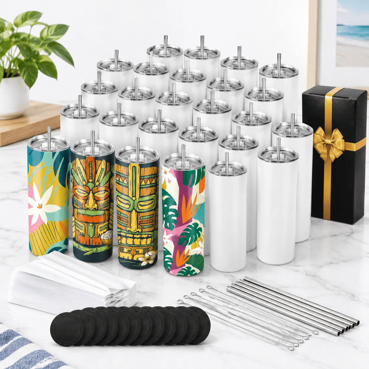 Sublimatiin 20 Oz Skinny Straight Sublimation Tumblers White 25 Pack With ...