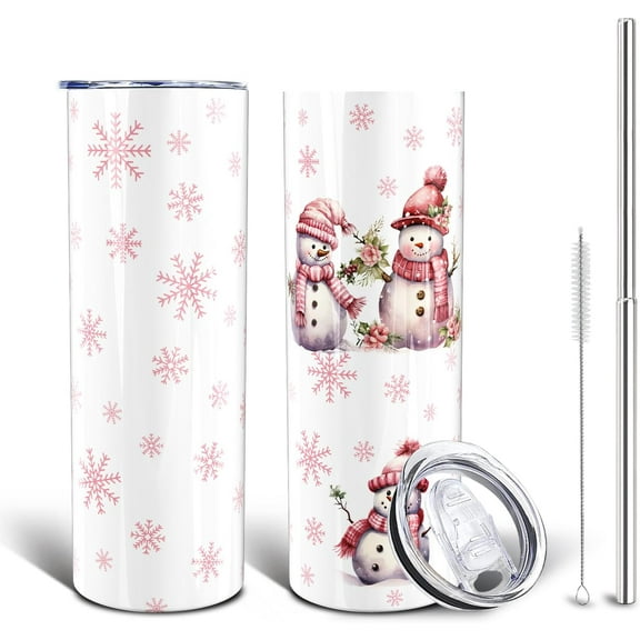 20 Oz Snowman Tumbler with Lid & Straw - Insulated Stainless Steel Travel Mug, Christmas Holiday Water Bottle - Ideal Winter Gift for Men and Women