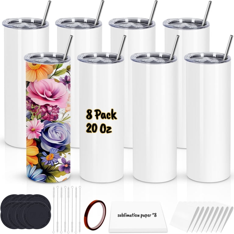 20 Oz Sublimation Tumblers Bulk, Sublimation Blank Tumbler, Stainless Steel  Double Wall Insulated Sublimation Cups with Lid and straw, Individually Box  (8 Pack) - Walmart.com