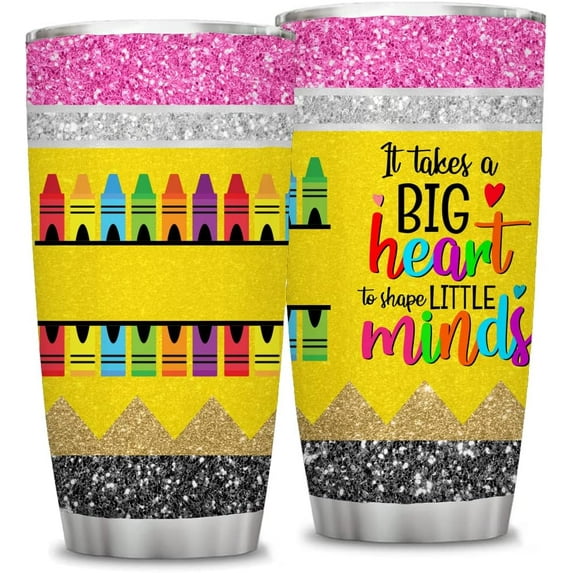 20 Oz Teacher Gifts,Inspirational Gift for Women,Funny Teacher Appreciation Cup,Birthday Teacher''s Day Present,Gift from Students,It Takes Big Heart to Shape Llittle Minds Insulated Tumbler with Lid