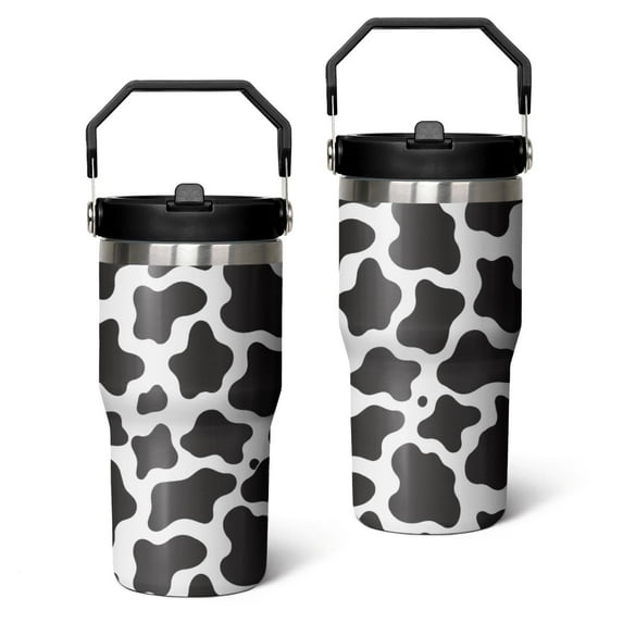 20 Oz Tumbler Black and White Cow Print Tumbler with Lid and Straw, Birthday Gift Cup for Friend Women Men Coffee Travel Mug Thanksgiving Day Halloween Christmas Gift Water Bottle