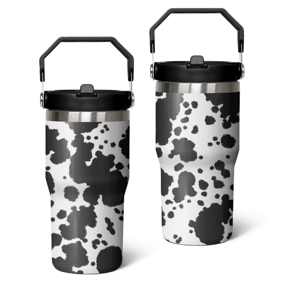 20 Oz Tumbler Black and White Cow Stripes Tumbler with Lid and Straw, Birthday Gift Cup for Friend Women Men Coffee Travel Mug Thanksgiving Day Halloween Christmas Gift Water Bottle