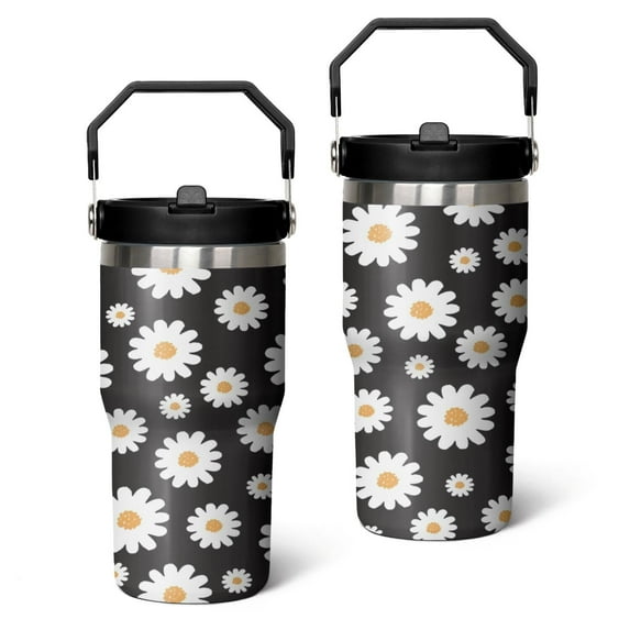 20 Oz Tumbler Black and White Daisies Tumbler with Lid and Straw, Birthday Gift Cup for Friend Women Men Coffee Travel Mug Thanksgiving Day Halloween Christmas Gift Water Bottle