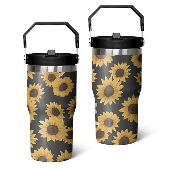20 Oz Tumbler Black Yellow Sunflowers Tumbler with Lid and Straw, Birthday Gift Cup for Friend Women Men Coffee Travel Mug Thanksgiving Day Halloween Christmas Gift Water Bottle