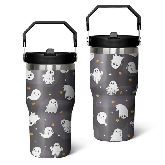 20 Oz Tumbler Cartoon Black and White Ghost Tumbler with Lid and Straw, Birthday Gift Cup for Friend Women Men Coffee Travel Mug Thanksgiving Day Halloween Christmas Gift Water Bottle