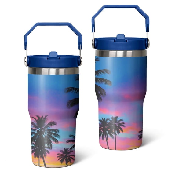 20 Oz Tumbler Colorful Sky Coconut Trees Tumbler with Lid and Straw, Birthday Gift Cup for Friend Women Men Coffee Travel Mug Thanksgiving Day Halloween Christmas Gift Water Bottle