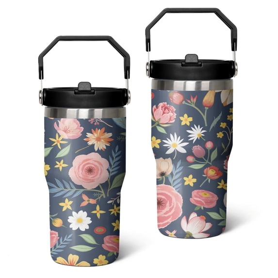20 Oz Tumbler Colorful Vintage Flowers Tumbler with Lid and Straw, Birthday Gift Cup for Friend Women Men Coffee Travel Mug Thanksgiving Day Halloween Christmas Gift Water Bottle