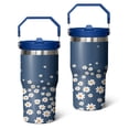thumbnail image 1 of 20 Oz Tumbler Deep Blue and White Daisies Tumbler with Lid and Straw, Birthday Gift Cup for Friend Women Men Coffee Travel Mug Thanksgiving Day Halloween Christmas Gift Water Bottle, 1 of 1