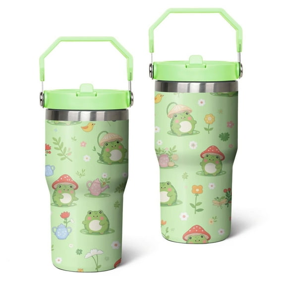 20 Oz Tumbler Green Cartoon Frog Tumbler with Lid and Straw, Birthday Gift Cup for Friend Women Men Coffee Travel Mug Thanksgiving Day Halloween Christmas Gift Water Bottle