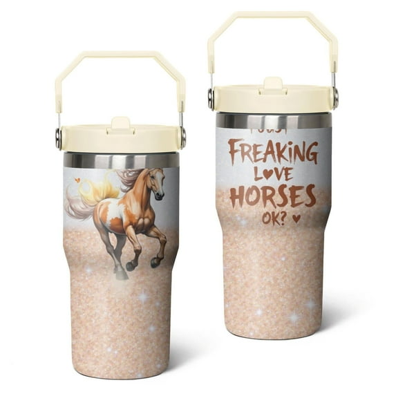 20 Oz Tumbler Horse Text Tumbler with Lid and Straw, Birthday Gift Cup for Friend Women Men Coffee Travel Mug Thanksgiving Day Halloween Christmas Gift Water Bottle