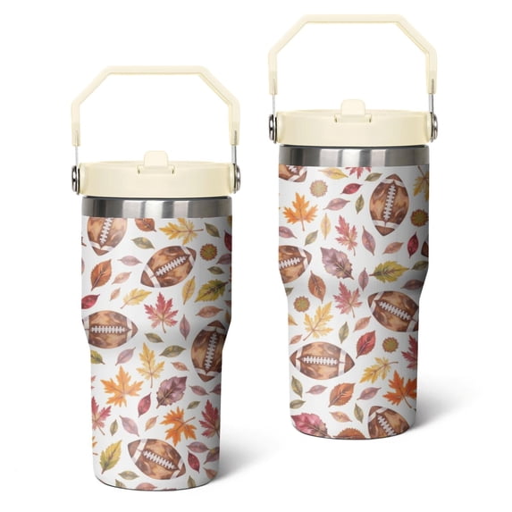 20 Oz Tumbler Maple Leaf Rugby in Autumn Tumbler with Lid and Straw, Birthday Gift Cup for Friend Women Men Coffee Travel Mug Thanksgiving Day Halloween Christmas Gift Water Bottle