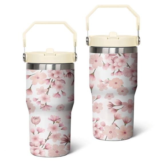 20 Oz Tumbler Pale Pink Flowers Tumbler with Lid and Straw, Birthday Gift Cup for Friend Women Men Coffee Travel Mug Thanksgiving Day Halloween Christmas Gift Water Bottle
