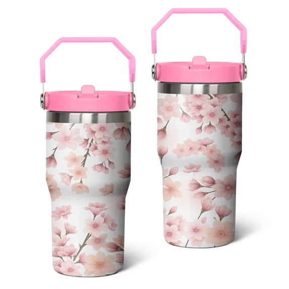 20 Oz Tumbler Pale Pink Flowers Tumbler with Lid and Straw, Birthday Gift Cup for Friend Women Men Coffee Travel Mug Thanksgiving Day Halloween Christmas Gift Water Bottle