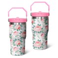 thumbnail image 1 of 20 Oz Tumbler Pink Flat Flowers Tumbler with Lid and Straw, Birthday Gift Cup for Friend Women Men Coffee Travel Mug Thanksgiving Day Halloween Christmas Gift Water Bottle, 1 of 1
