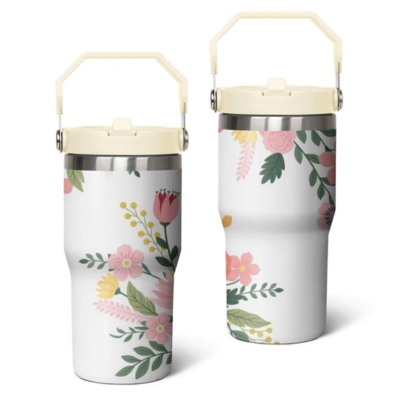 20 Oz Tumbler Planar Vector Flowers Tumbler with Lid and Straw, Birthday Gift Cup for Friend Women Men Coffee Travel Mug Thanksgiving Day Halloween Christmas Gift Water Bottle