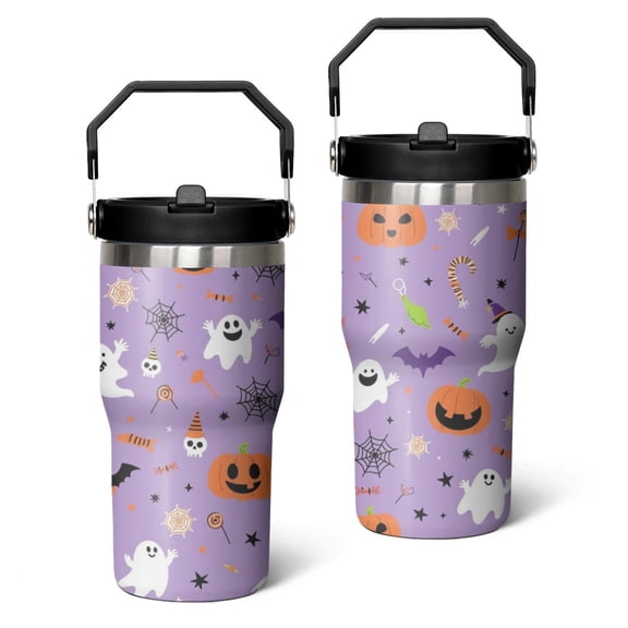 20 Oz Tumbler Purple Pumpkin Ghost Tumbler with Lid and Straw, Birthday Gift Cup for Friend Women Men Coffee Travel Mug Thanksgiving Day Halloween Christmas Gift Water Bottle