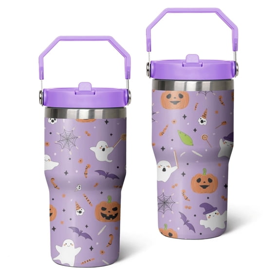 20 Oz Tumbler Purple Pumpkin Ghost Tumbler with Lid and Straw, Birthday Gift Cup for Friend Women Men Coffee Travel Mug Thanksgiving Day Halloween Christmas Gift Water Bottle