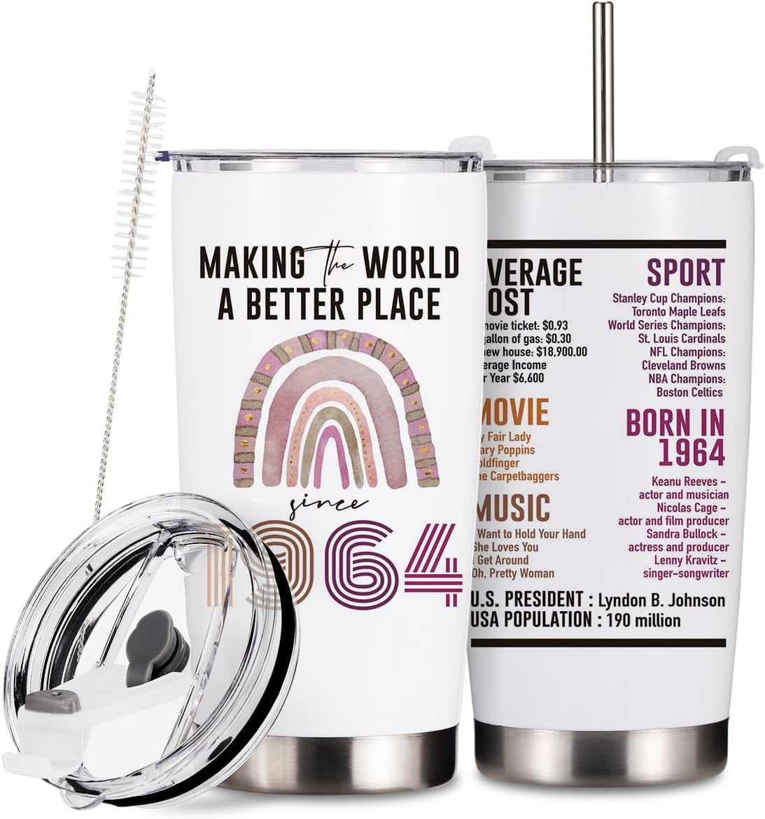 20 Oz Tumbler Rainbow Anniversary 60th Birthday Gifts for Women Men