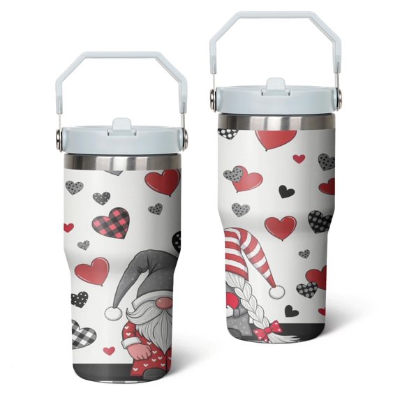 20 Oz Tumbler Valentine's Day Dwarf Heart Tumbler with Lid and Straw, Birthday Gift Cup for Friend Women Men Coffee Travel Mug Thanksgiving Day Halloween Christmas Gift Water Bottle