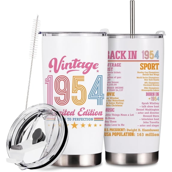 20 Oz Tumbler Vintage Anniversary 70th Birthday Gifts for Women Men Friends Wife Best Gifts for 70 Year Old Woman Insulated Travel Mug 70th Birthday Party Stainless Steel Thermal Cup Turning